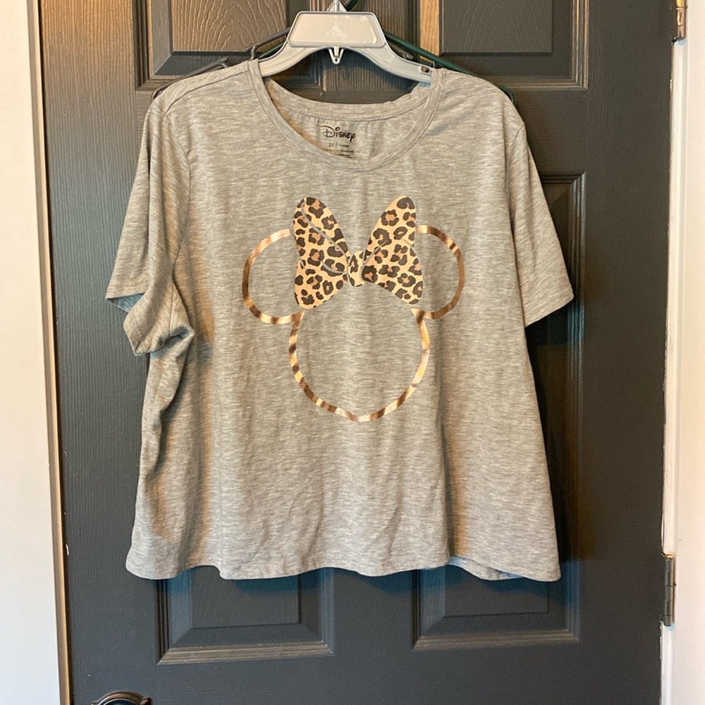 Disney Gray Leopard Print Minnie Mouse Tee